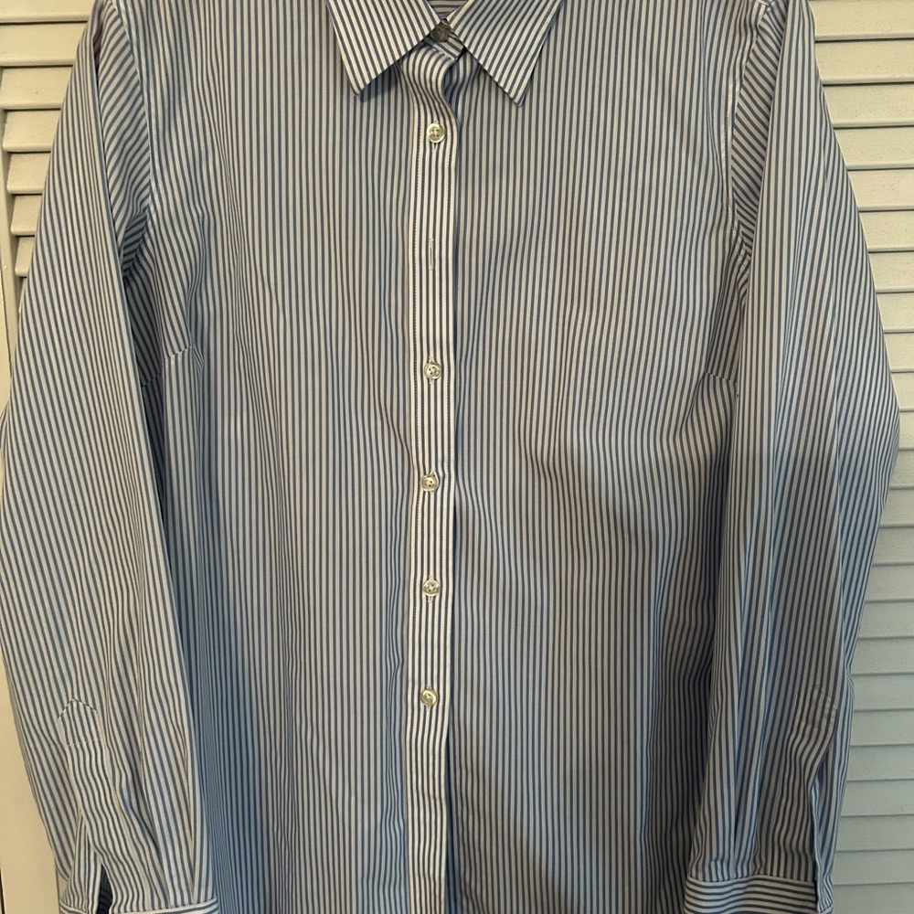 Lands' End Blue and White Dress Shirt with Pinstripes